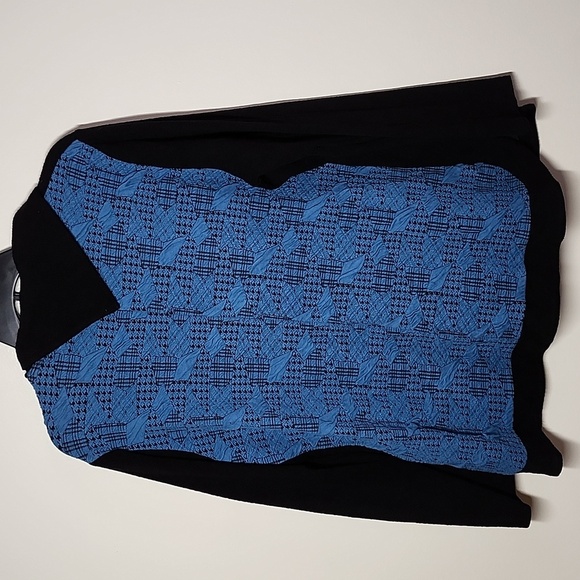 Parsley & Sage Chic Blue and Black Asymmetrical Neck Buttoned Sweater XL - Picture 9 of 9